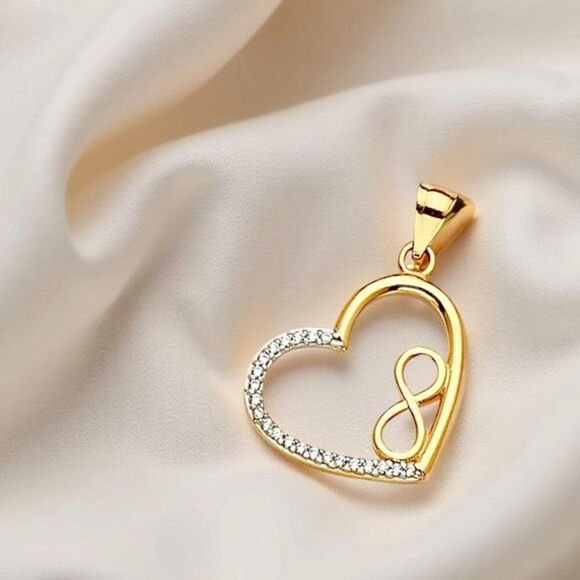 14K Yellow Gold CZ Heart Infinity Pendant – Love & Forever Symbol - Picture 3 of 3